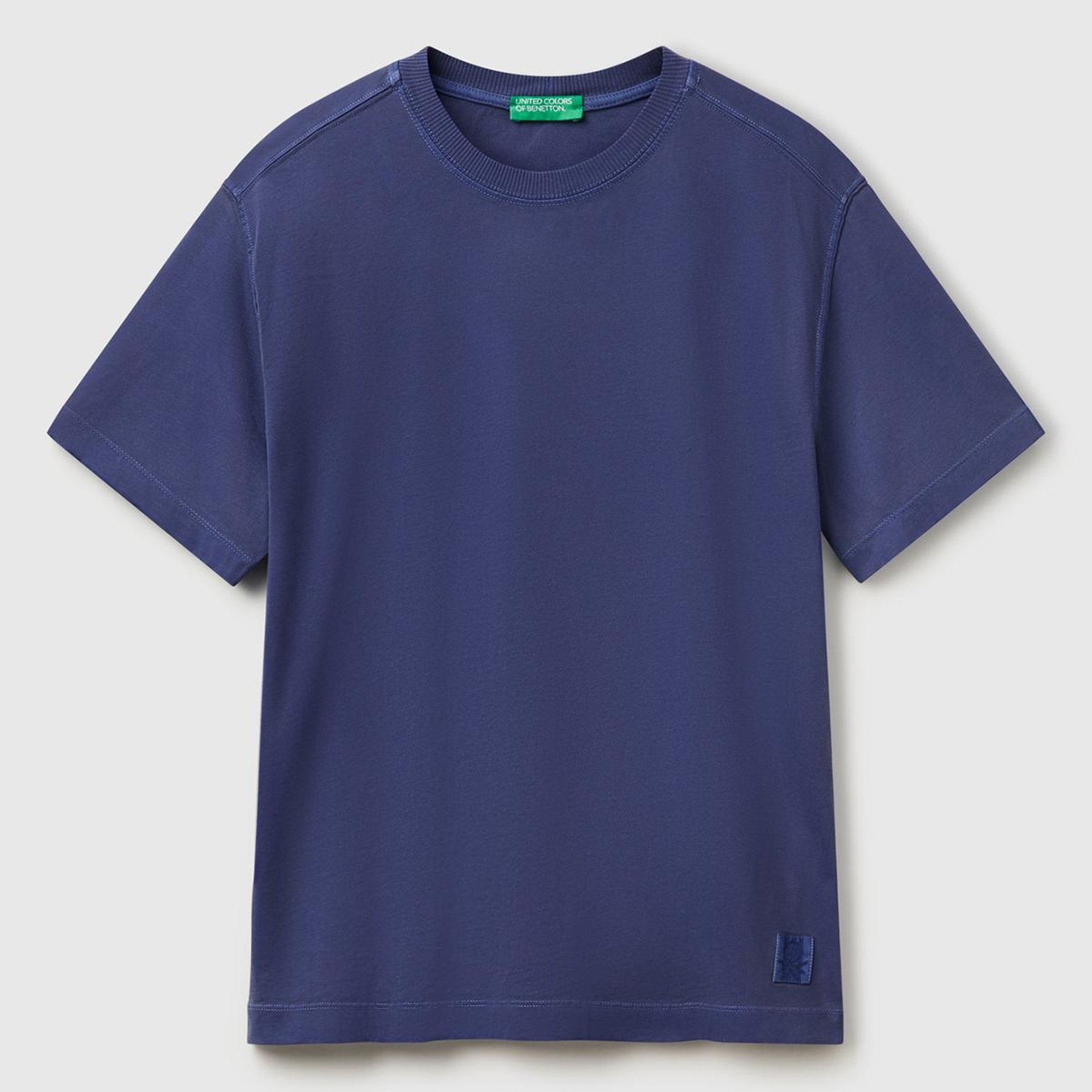 Erkek İndigo %100 Pamuk Logo Baskılı Relax Fit T-Shirt