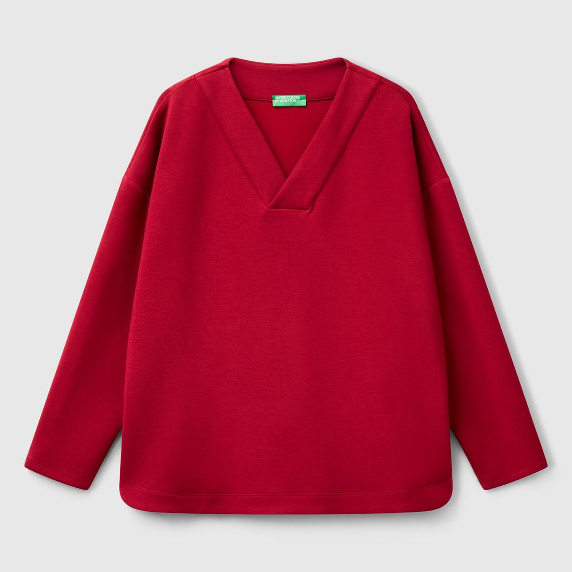 Kadın Bordo Modal Karışımlı V Yaka Uzun Kollu Sweatshirt