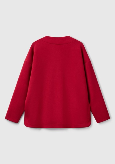  Kadın Bordo Modal Karışımlı V Yaka Uzun Kollu Sweatshirt