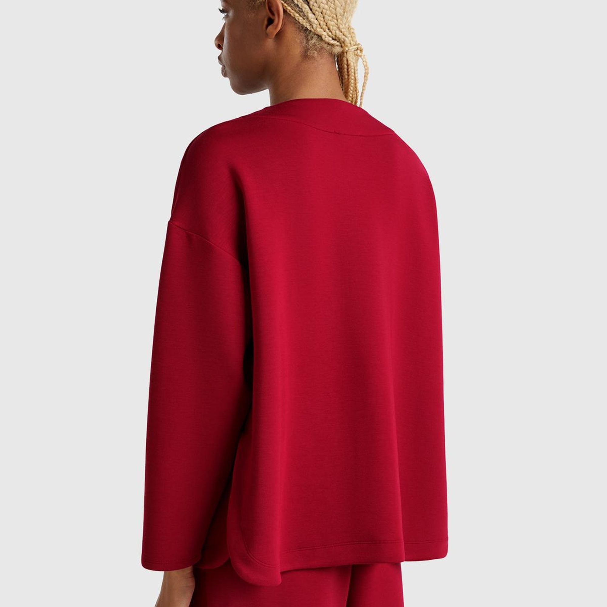 Kadın Bordo Modal Karışımlı V Yaka Uzun Kollu Sweatshirt