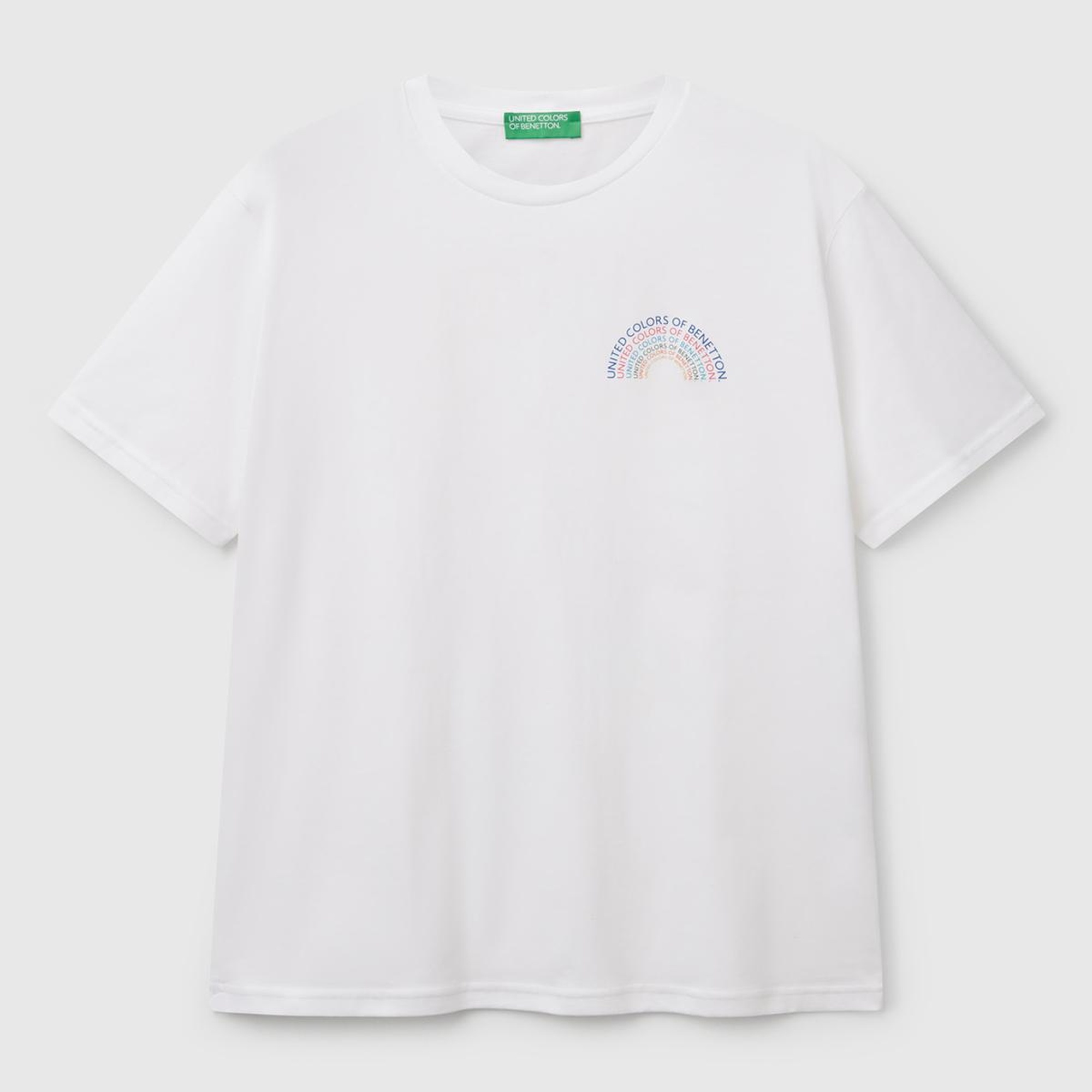 Erkek Beyaz %100 Pamuk Önü Logo Baskılı Relax Fit T-Shirt