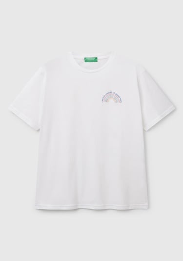  Erkek Beyaz %100 Pamuk Önü Logo Baskılı Relax Fit T-Shirt