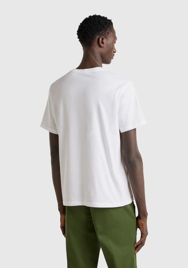  Erkek Beyaz %100 Pamuk Önü Logo Baskılı Relax Fit T-Shirt