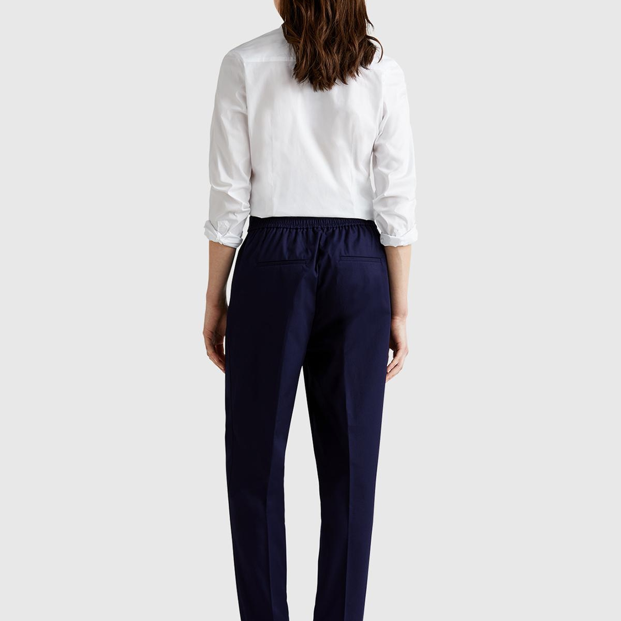 Kadın Lacivert Streç Pamuklu Arka Beli Lastikli Cepli Pantolon