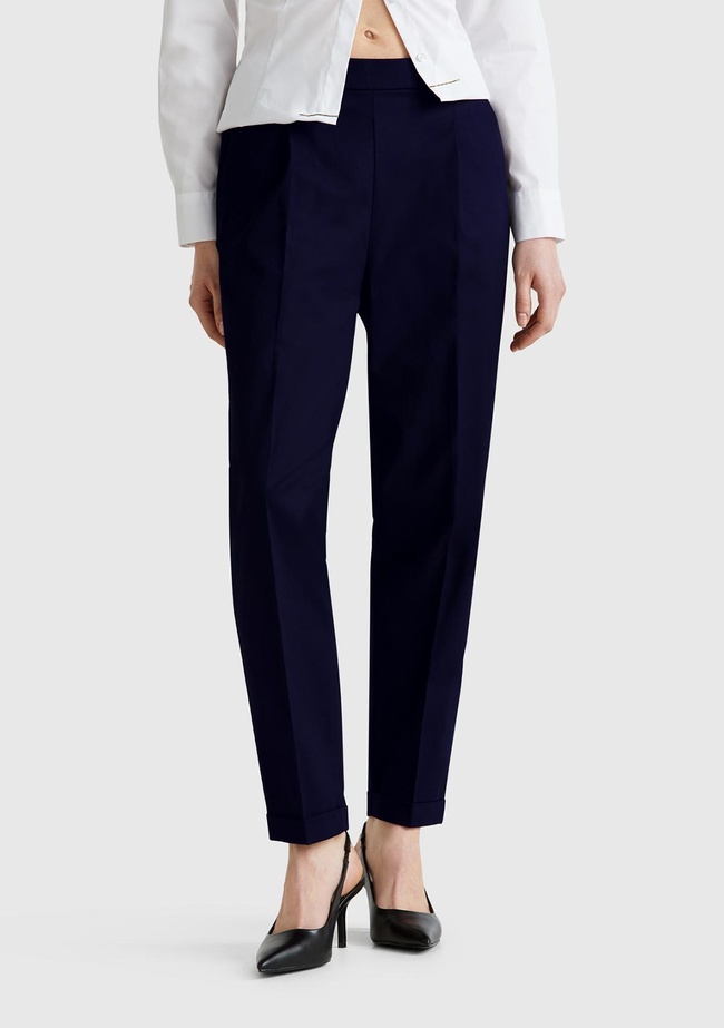  Kadın Lacivert Streç Pamuklu Arka Beli Lastikli Cepli Pantolon