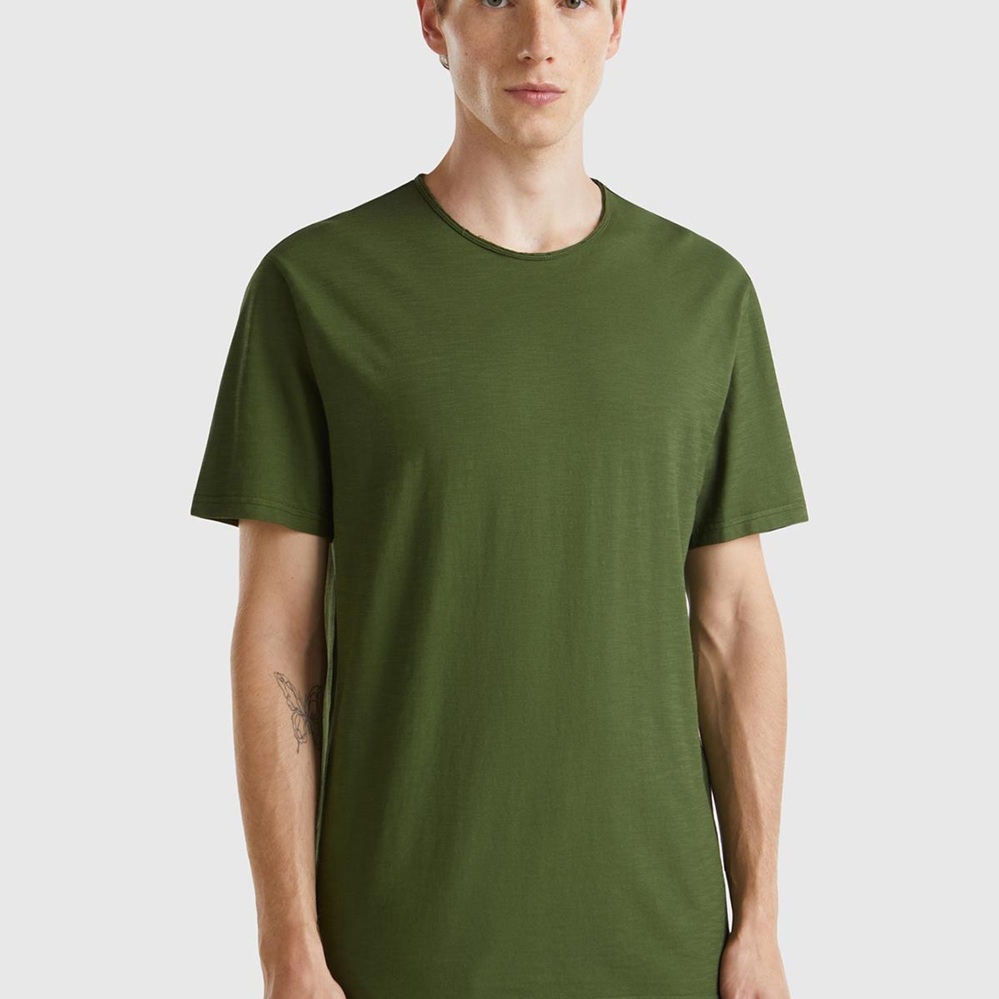 Erkek Yeşil Bisiklet Yaka Slub T-shirt