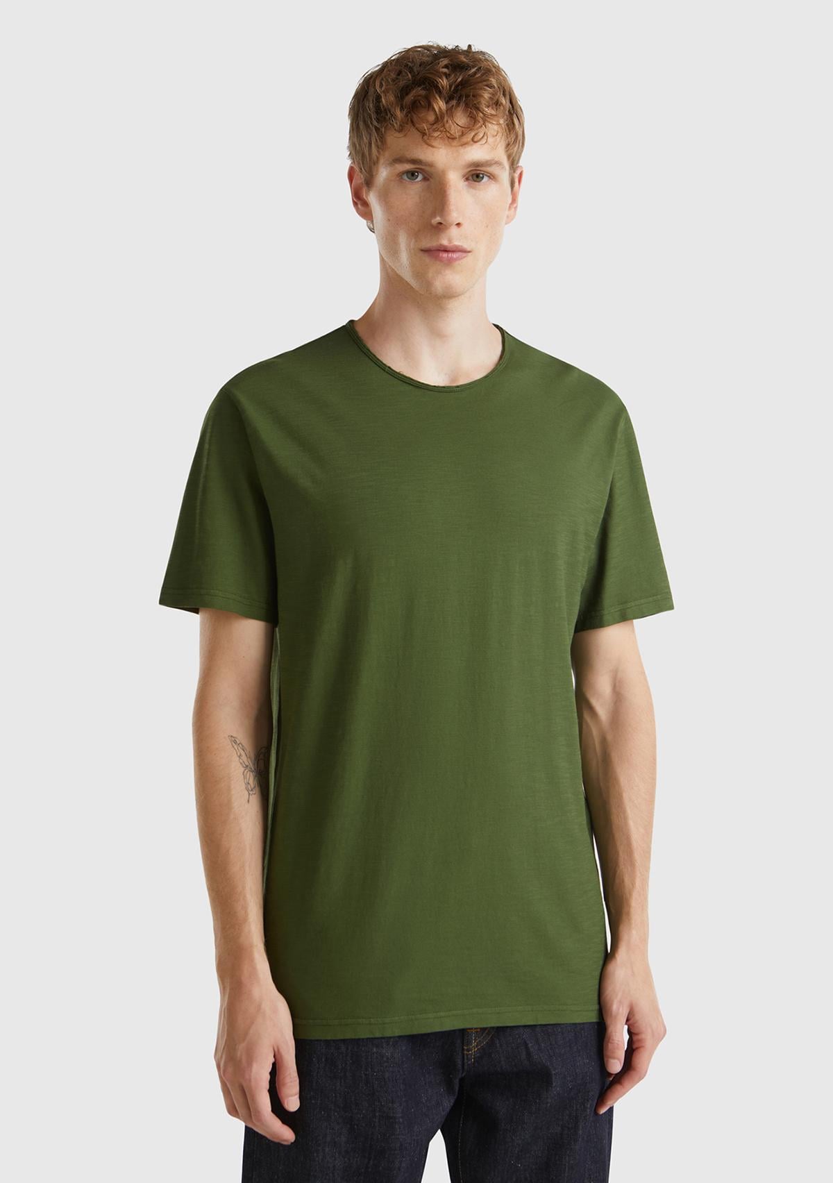  Erkek Yeşil Bisiklet Yaka Slub T-shirt