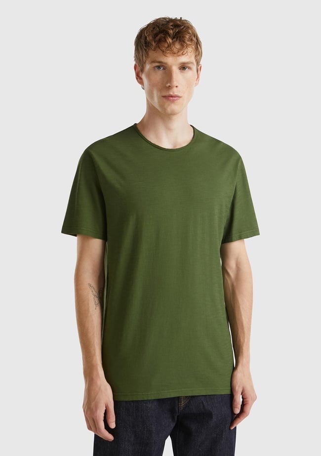  Erkek Yeşil Bisiklet Yaka Slub T-shirt