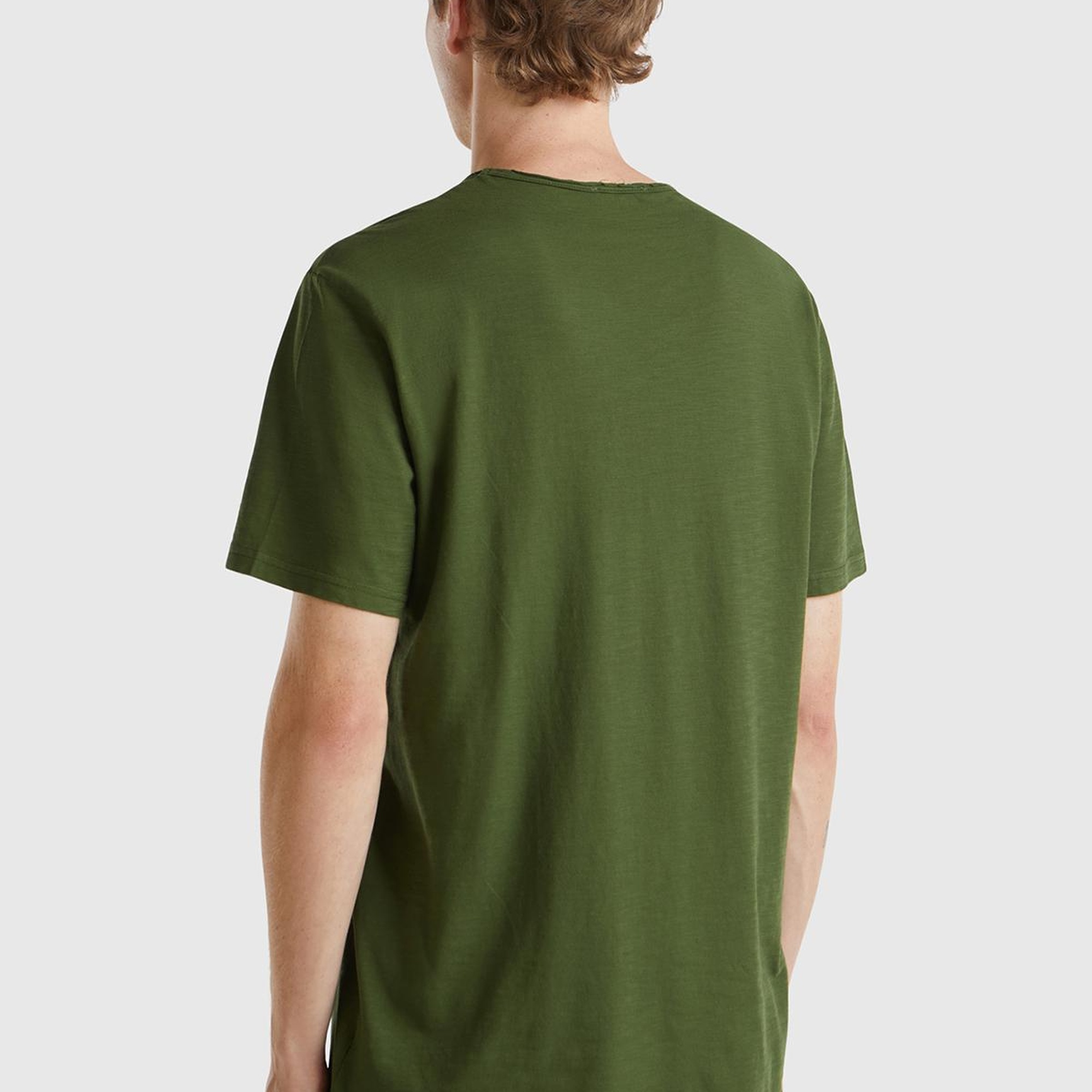 Erkek Yeşil Bisiklet Yaka Slub T-shirt