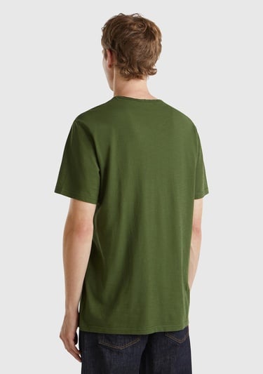  Erkek Yeşil Bisiklet Yaka Slub T-shirt