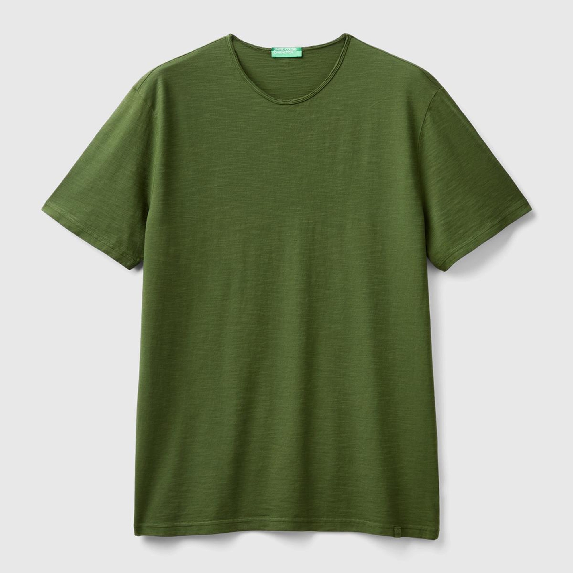 Erkek Yeşil Bisiklet Yaka Slub T-shirt