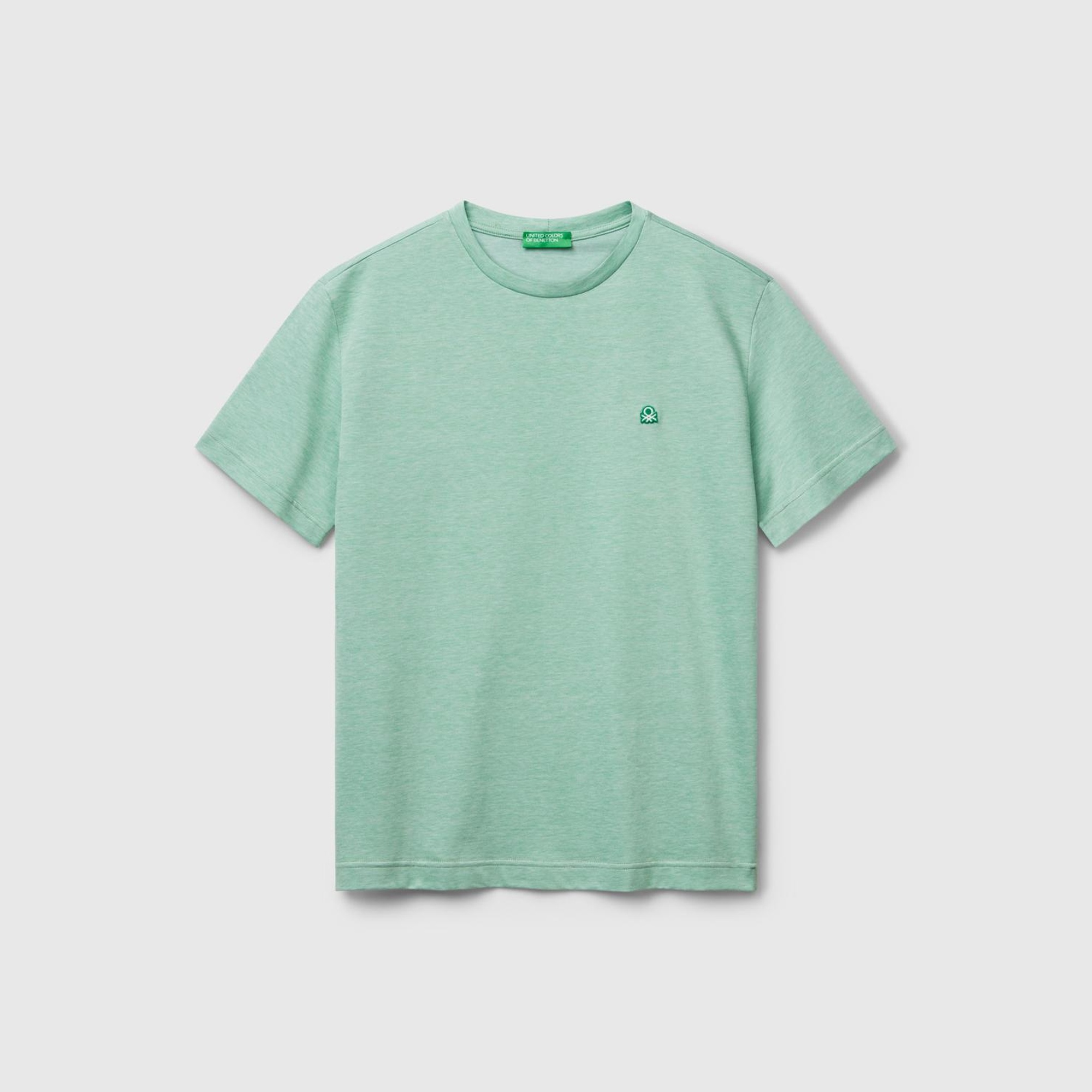 Erkek Yeşil %100 Pamuk Göğsü Yama Logo İşlemeli Bisiklet Yaka T-Shirt