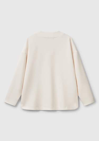  Kadın Krem Modal Karışımlı V Yaka Uzun Kollu Sweatshirt