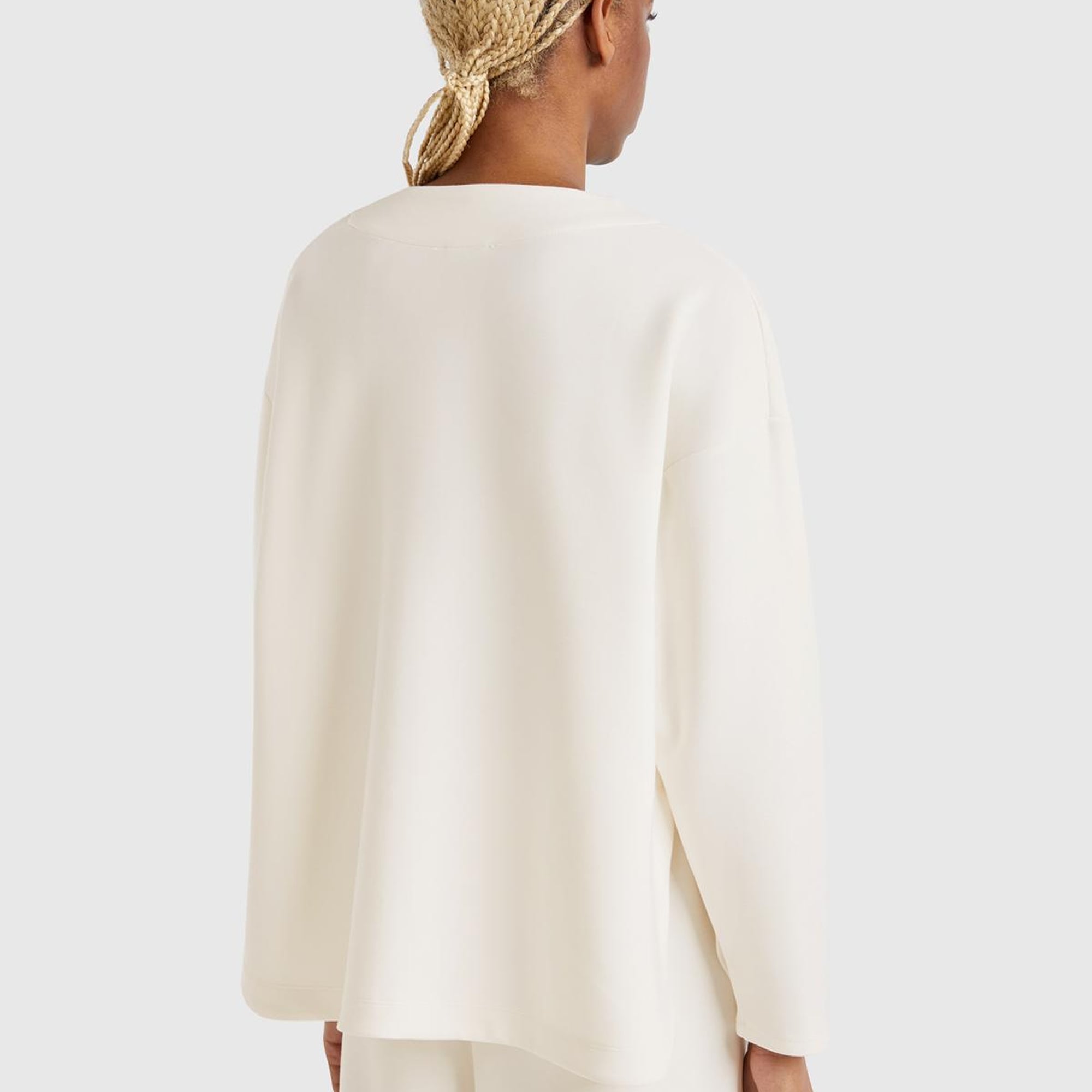 Kadın Krem Modal Karışımlı V Yaka Uzun Kollu Sweatshirt