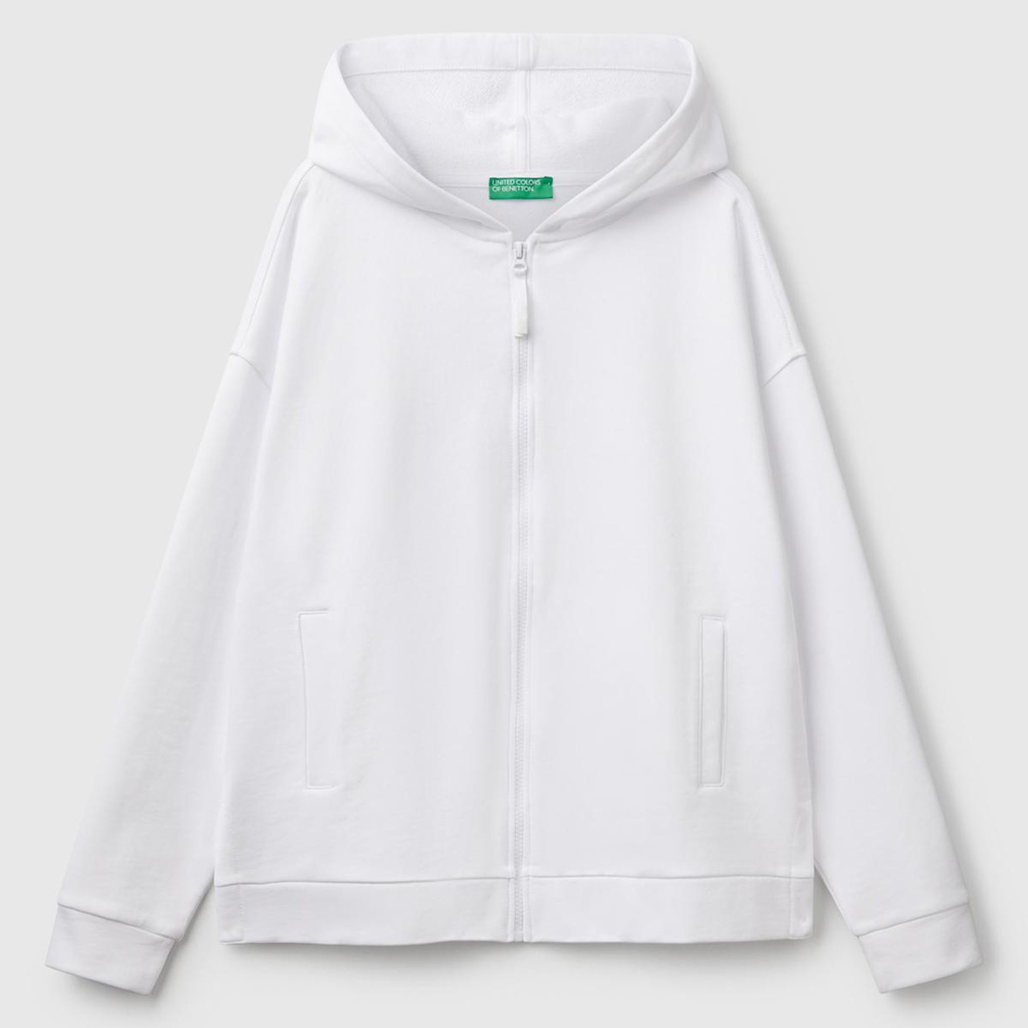 Kadın Beyaz Logo Baskı Detaylı Kapüşonlu Relax Fit Sweatshirt