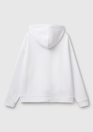  Kadın Beyaz Logo Baskı Detaylı Kapüşonlu Relax Fit Sweatshirt