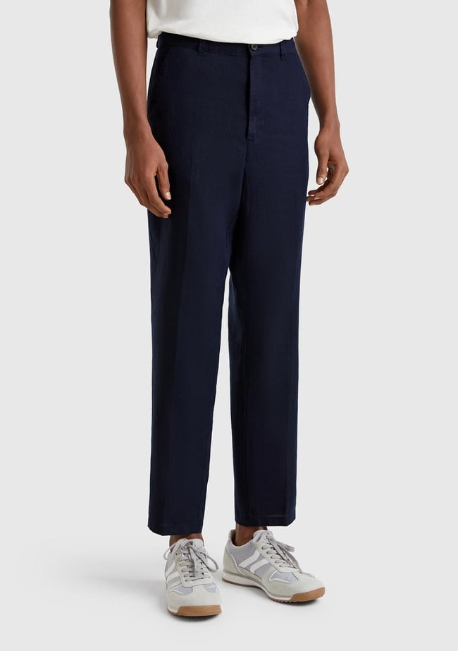  Erkek Lacivert %100 Keten Pantolon