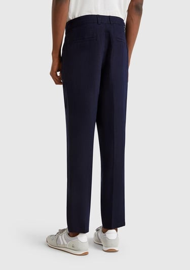  Erkek Lacivert %100 Keten Pantolon