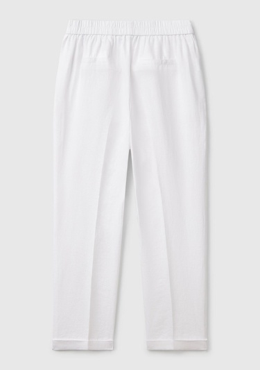  Kadın Beyaz %100 Keten Beli Lastikli Pantolon