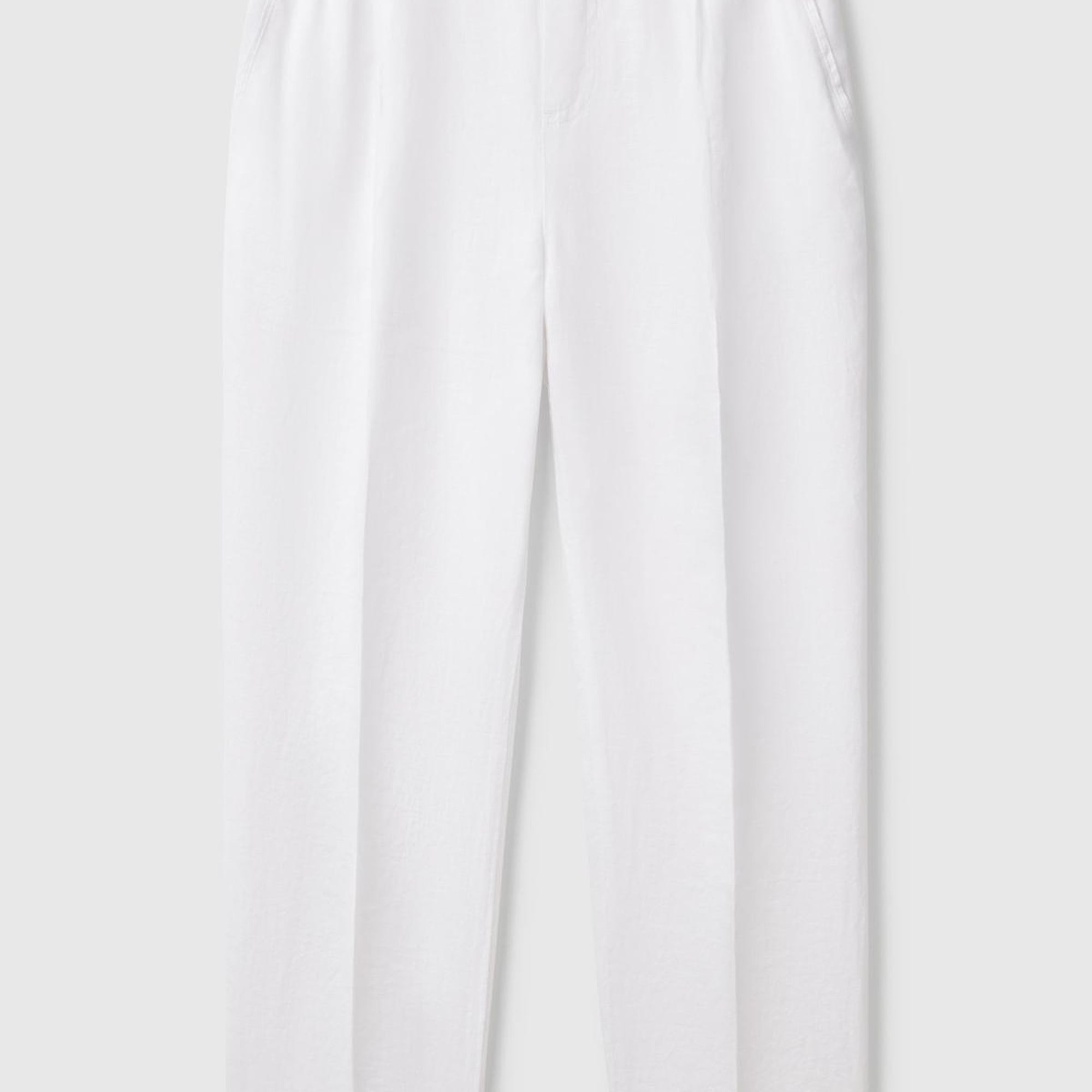 Kadın Beyaz %100 Keten Beli Lastikli Pantolon