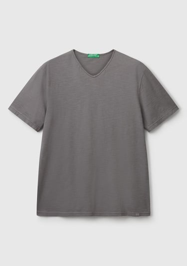  Erkek Antrasit V Yaka Slub T-shirt