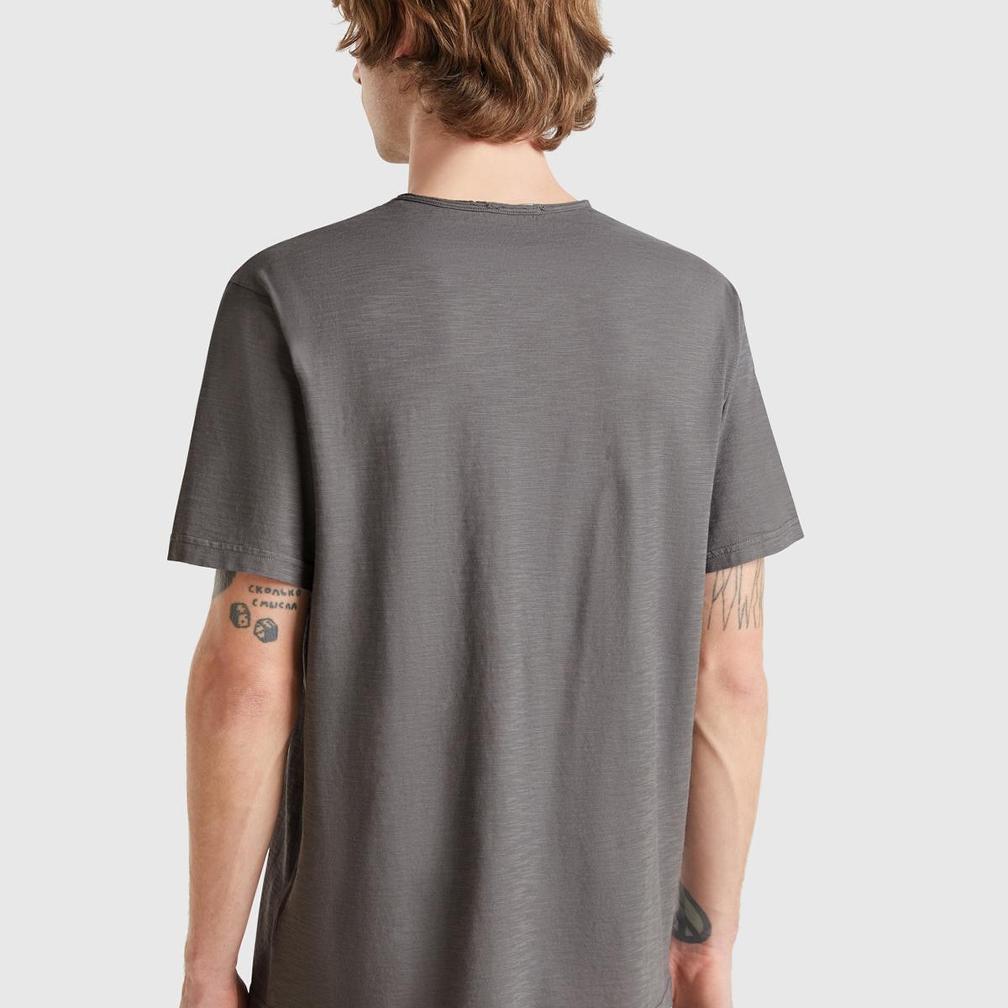 Erkek Antrasit V Yaka Slub T-shirt