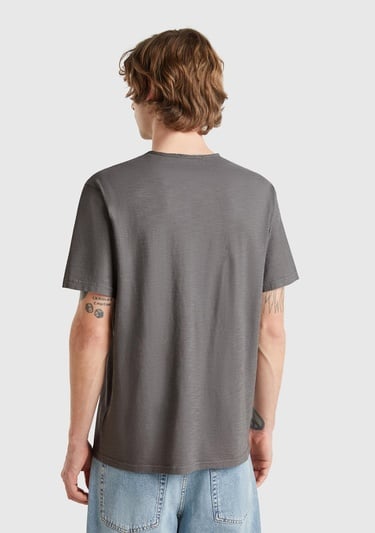  Erkek Antrasit V Yaka Slub T-shirt