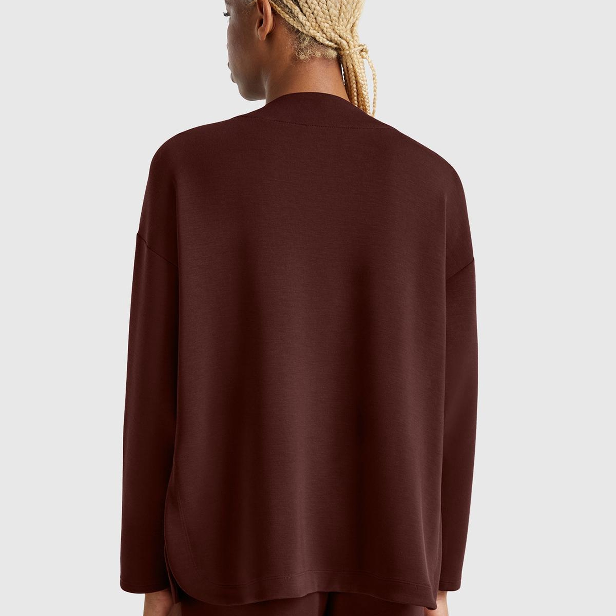 Kadın Kahverengi Modal Karışımlı V Yaka Uzun Kollu Sweatshirt