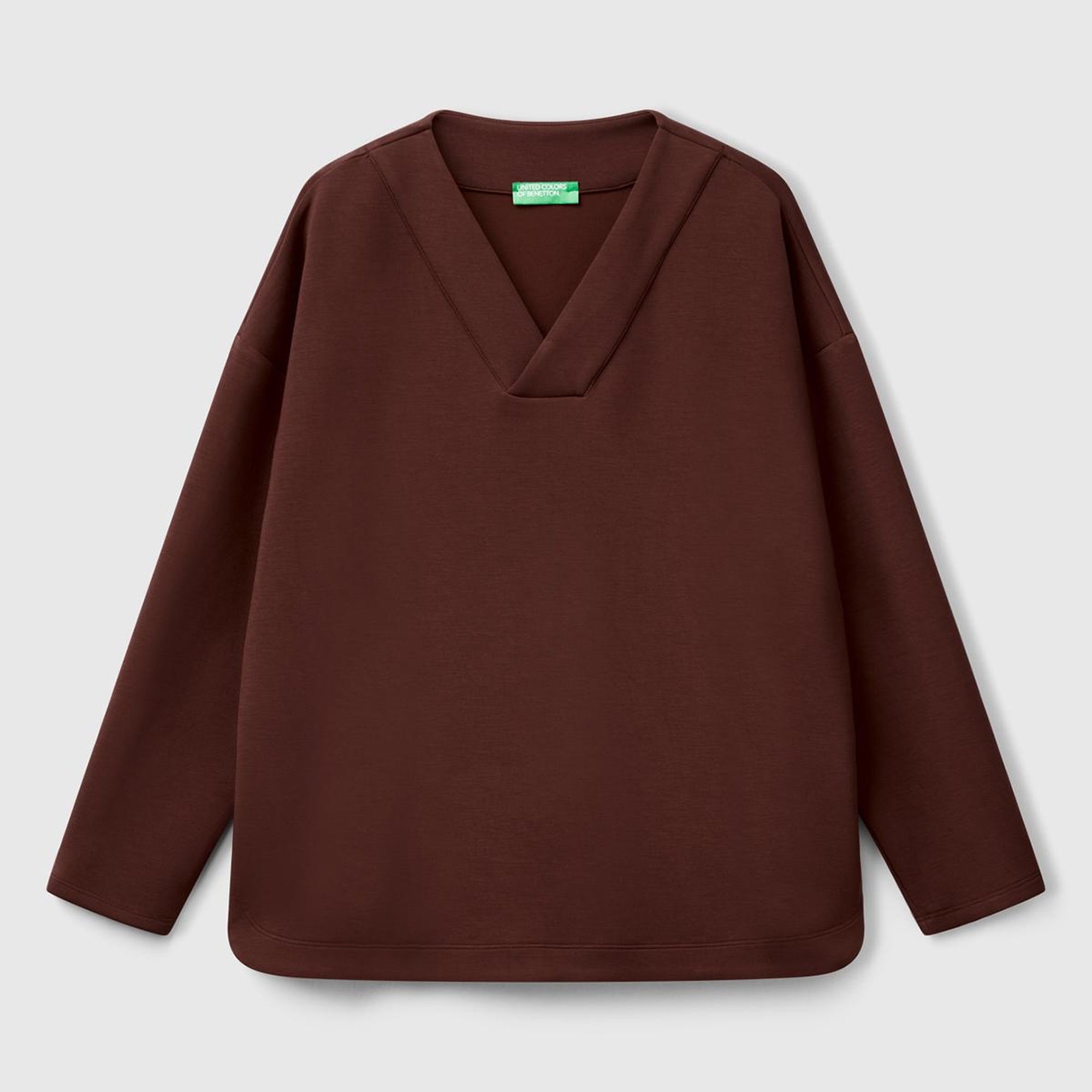 Kadın Kahverengi Modal Karışımlı V Yaka Uzun Kollu Sweatshirt