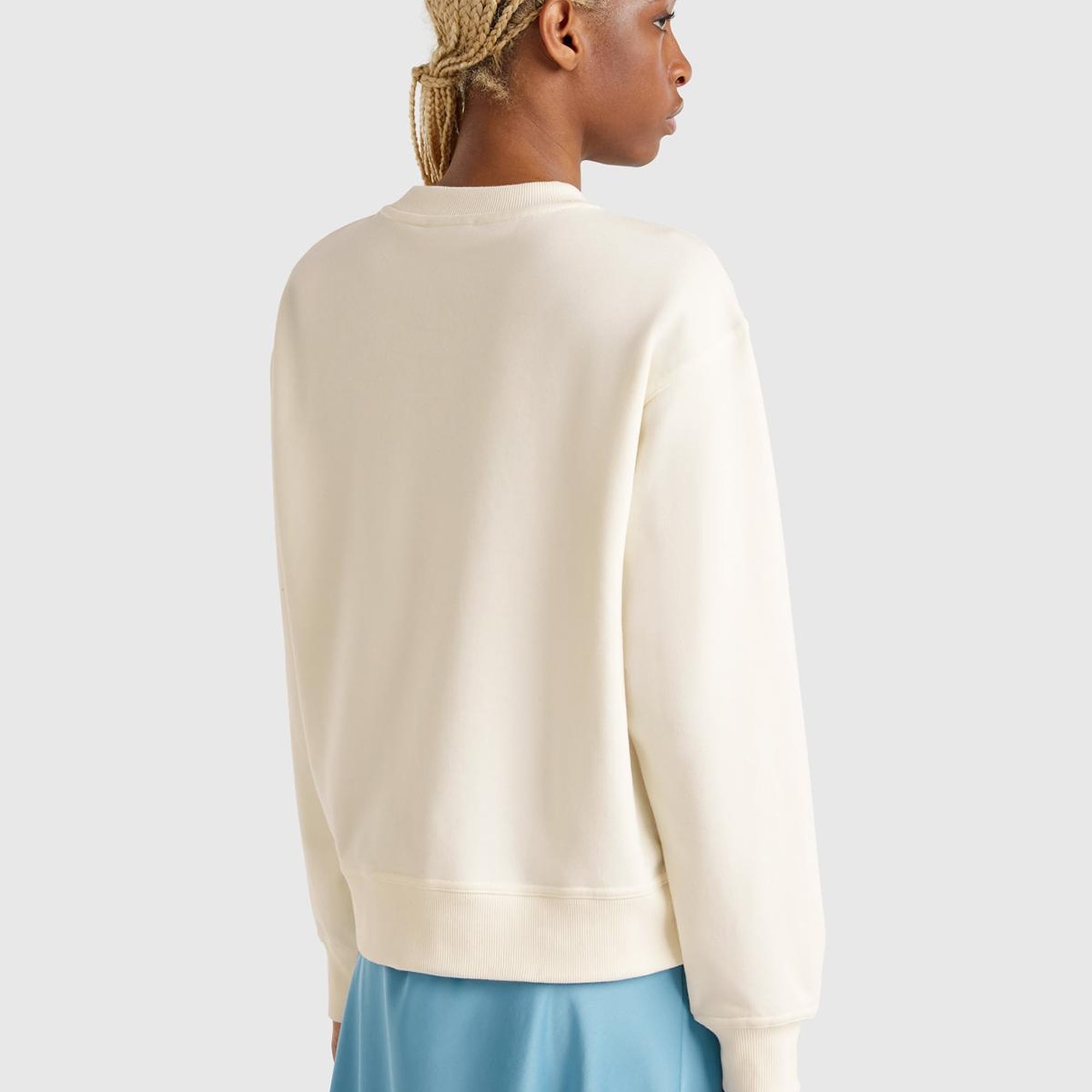 Kadın Krem Koton Karışımlı Çiçek Desenli Sweatshirt