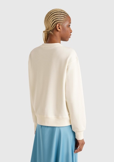  Kadın Krem Koton Karışımlı Çiçek Desenli Sweatshirt