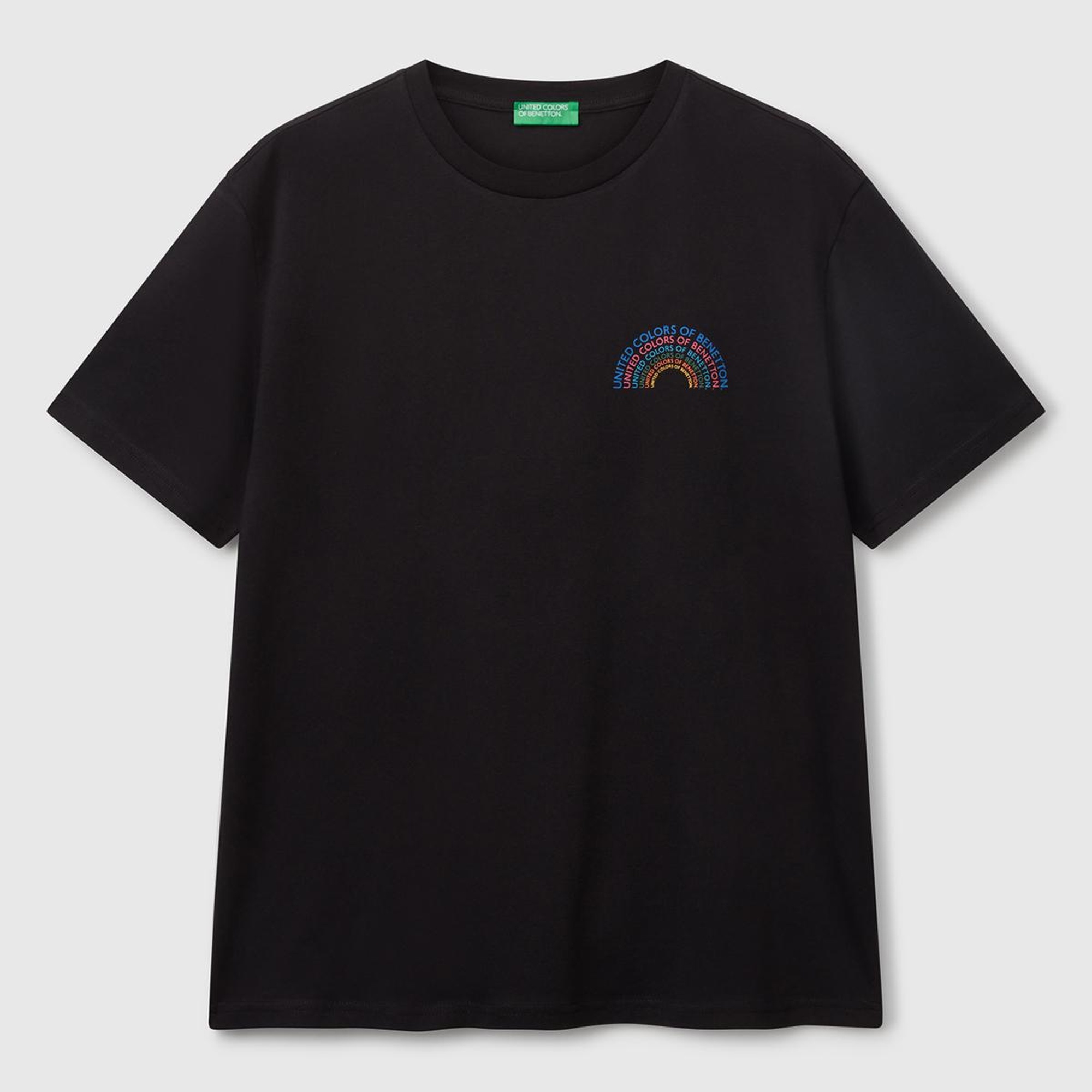 Erkek Siyah %100 Pamuk Önü Logo Baskılı Relax Fit T-Shirt