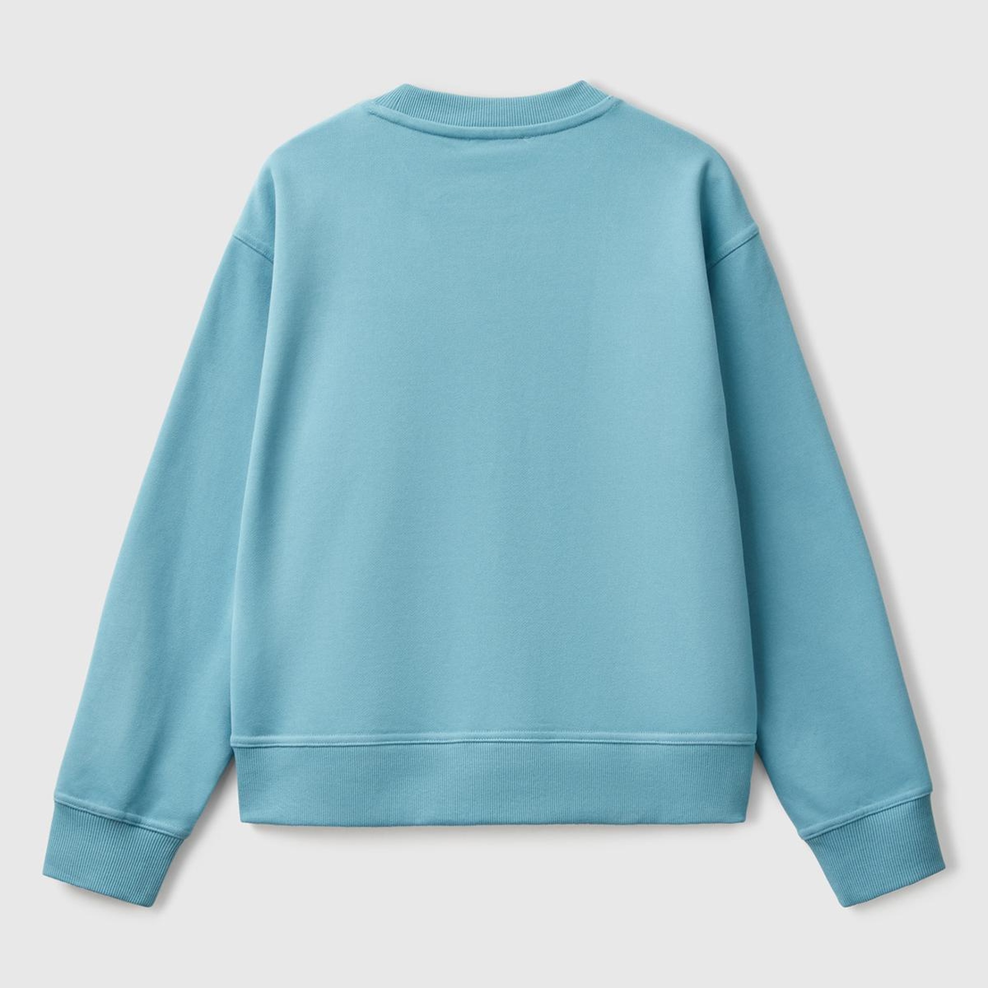 Kadın Mavi Koton Karışımlı Çiçek Desenli Sweatshirt