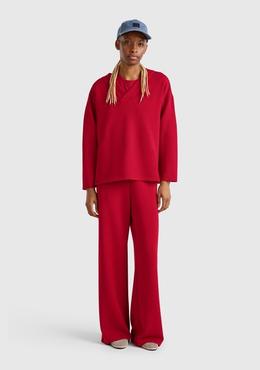  Kadın Bordo Modal Karışımlı Bol Paça Eşofman Altı