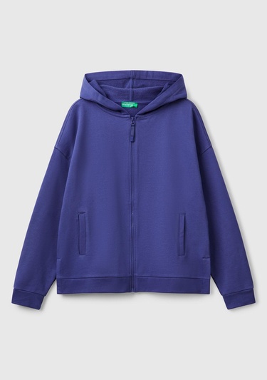  Kadın Lavanta Mavisi Logo Baskı Detaylı Kapüşonlu Relax Fit Sweatshirt