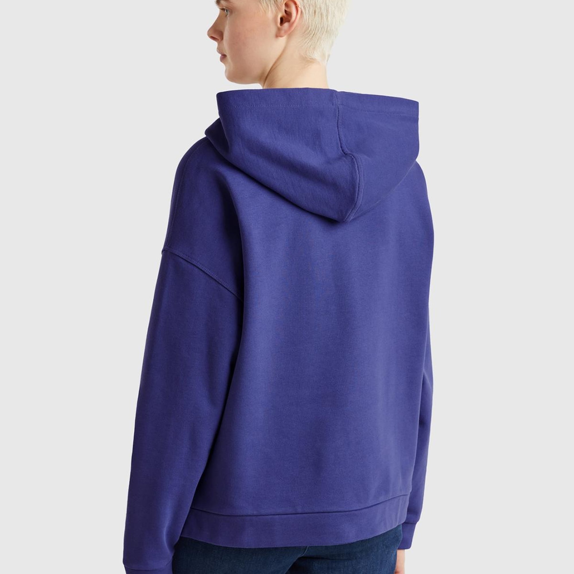 Kadın Lavanta Mavisi Logo Baskı Detaylı Kapüşonlu Relax Fit Sweatshirt