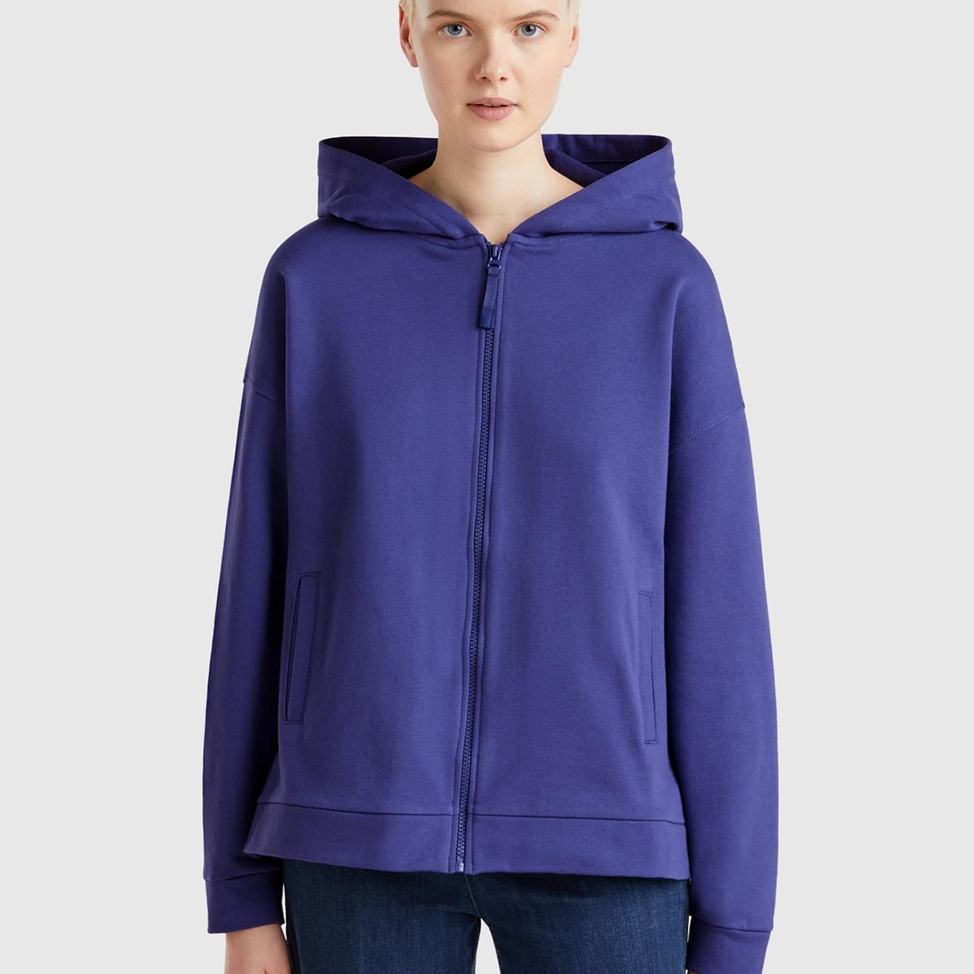 Kadın Lavanta Mavisi Logo Baskı Detaylı Kapüşonlu Relax Fit Sweatshirt