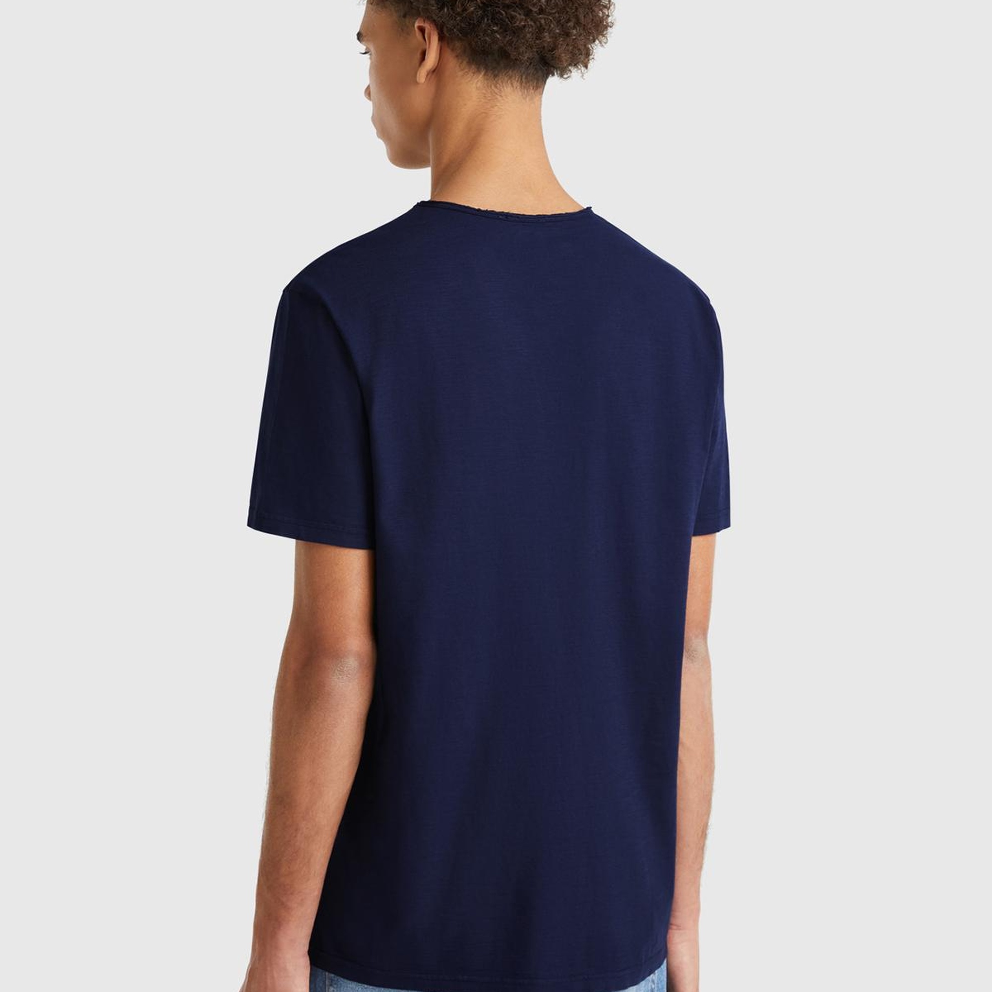 Erkek Lacivert V Yaka Slub T-shirt