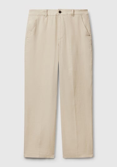  Erkek Taş Rengi %100 Keten Pantolon