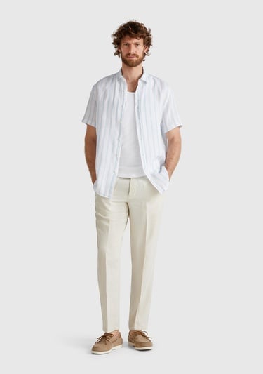  Erkek Taş Rengi %100 Keten Pantolon