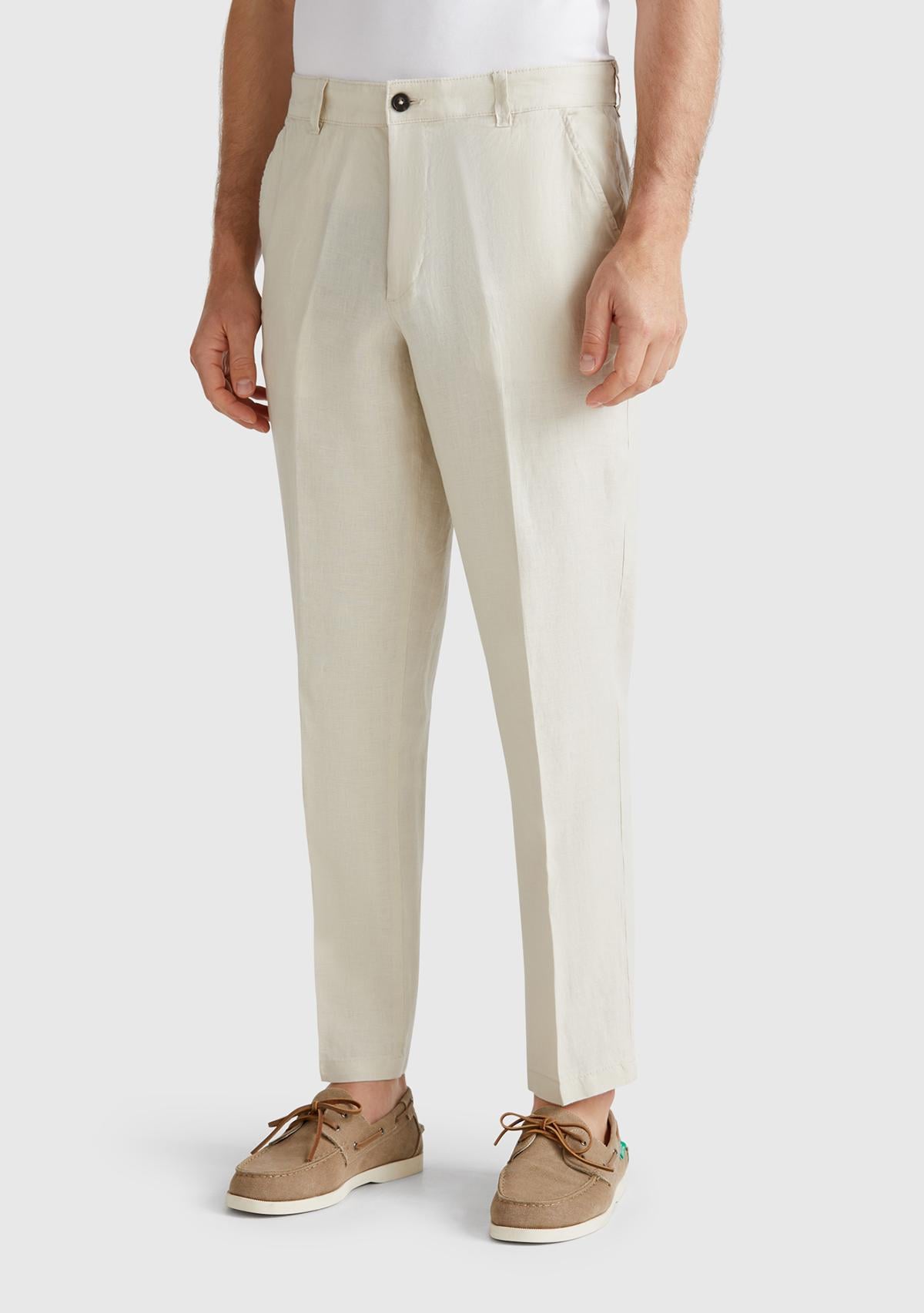  Erkek Taş Rengi %100 Keten Pantolon