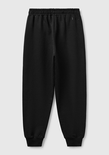  Kadın Siyah %100 Pamuk Manşetli Beli Lastikli Regular Fit Eşofman Altı