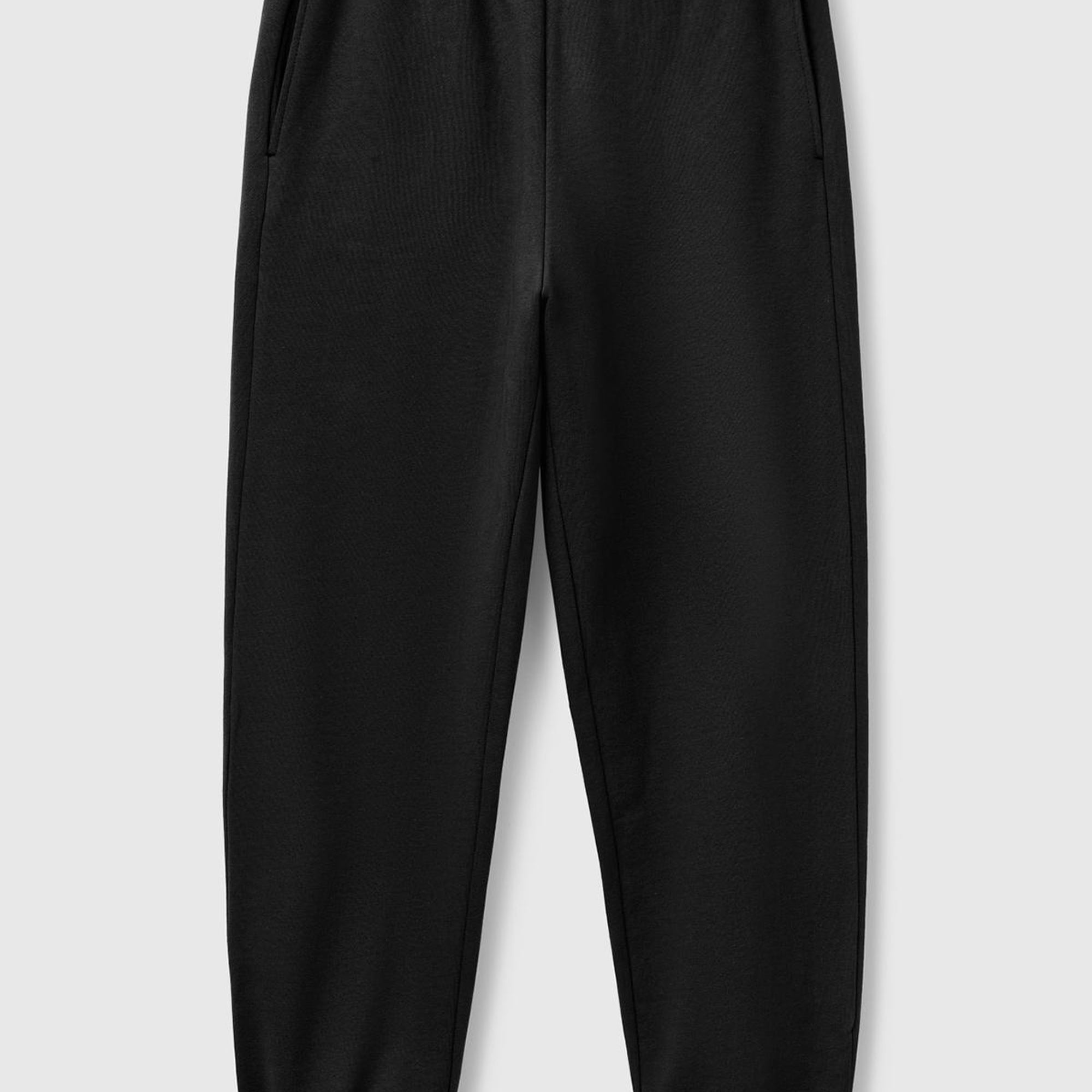 Kadın Siyah %100 Pamuk Manşetli Beli Lastikli Regular Fit Eşofman Altı