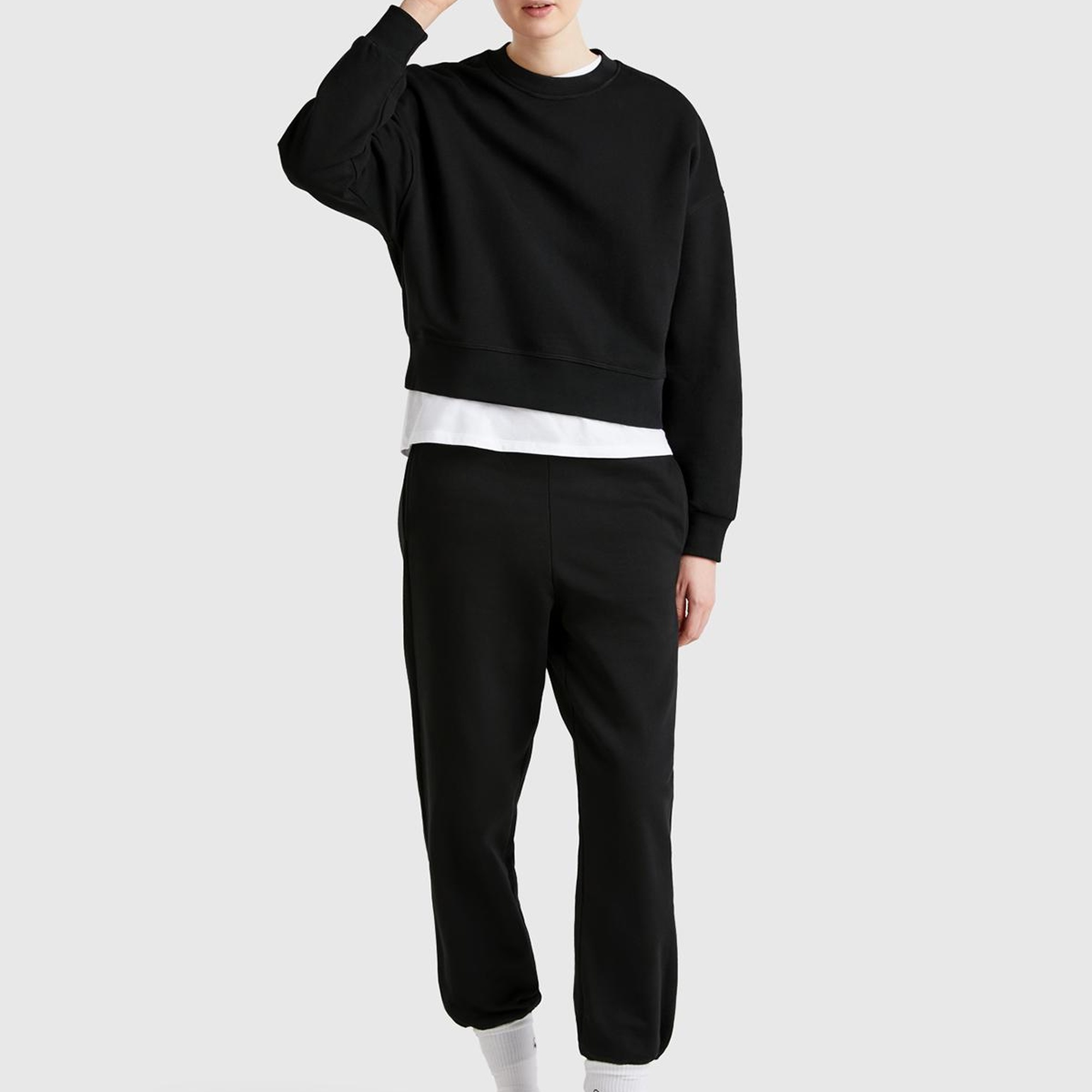 Kadın Siyah %100 Pamuk Manşetli Beli Lastikli Regular Fit Eşofman Altı