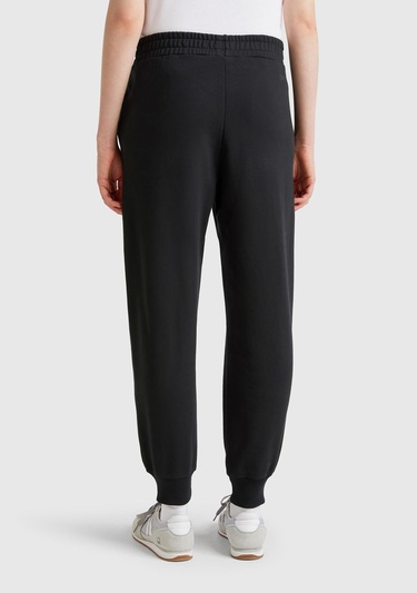  Kadın Siyah %100 Pamuk Manşetli Beli Lastikli Regular Fit Eşofman Altı