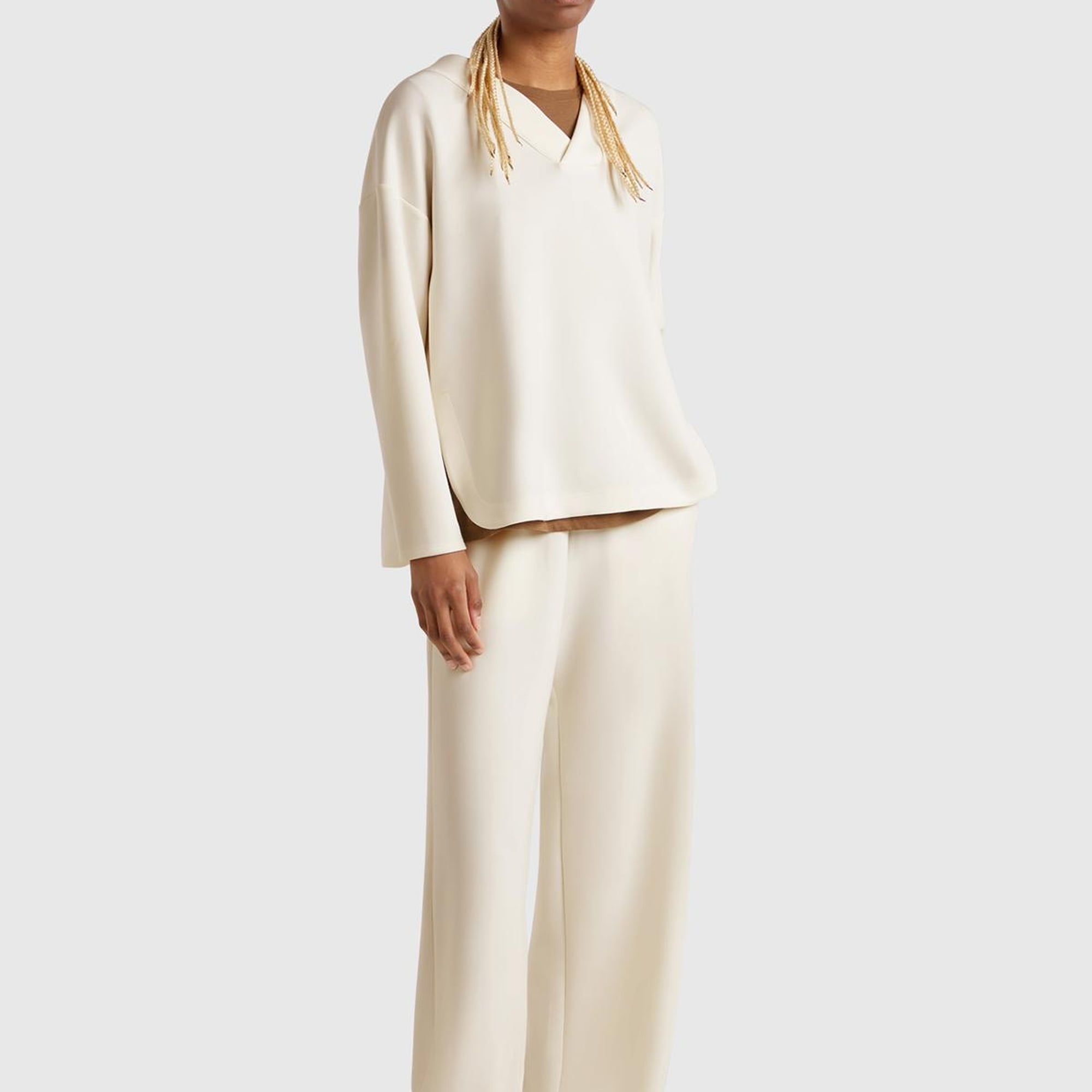 Kadın Krem Modal Karışımlı Bol Paça Eşofman Altı