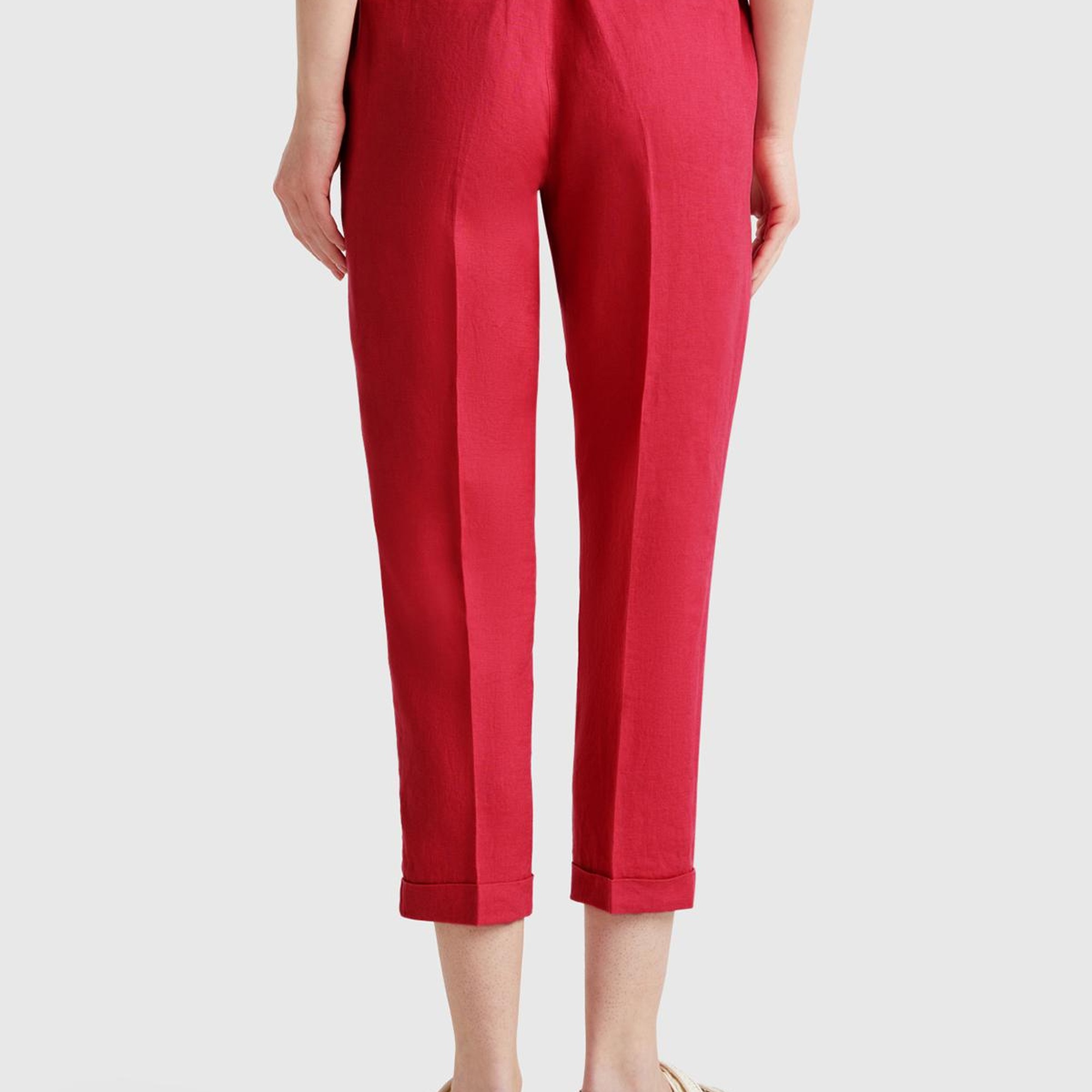 Kadın Fuşya %100 Keten Beli Lastikli Pantolon