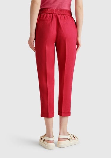  Kadın Fuşya %100 Keten Beli Lastikli Pantolon