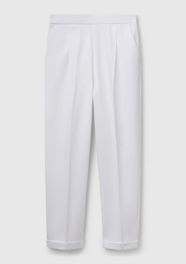  Kadın Beyaz Streç Pamuklu Arka Beli Lastikli Cepli Pantolon