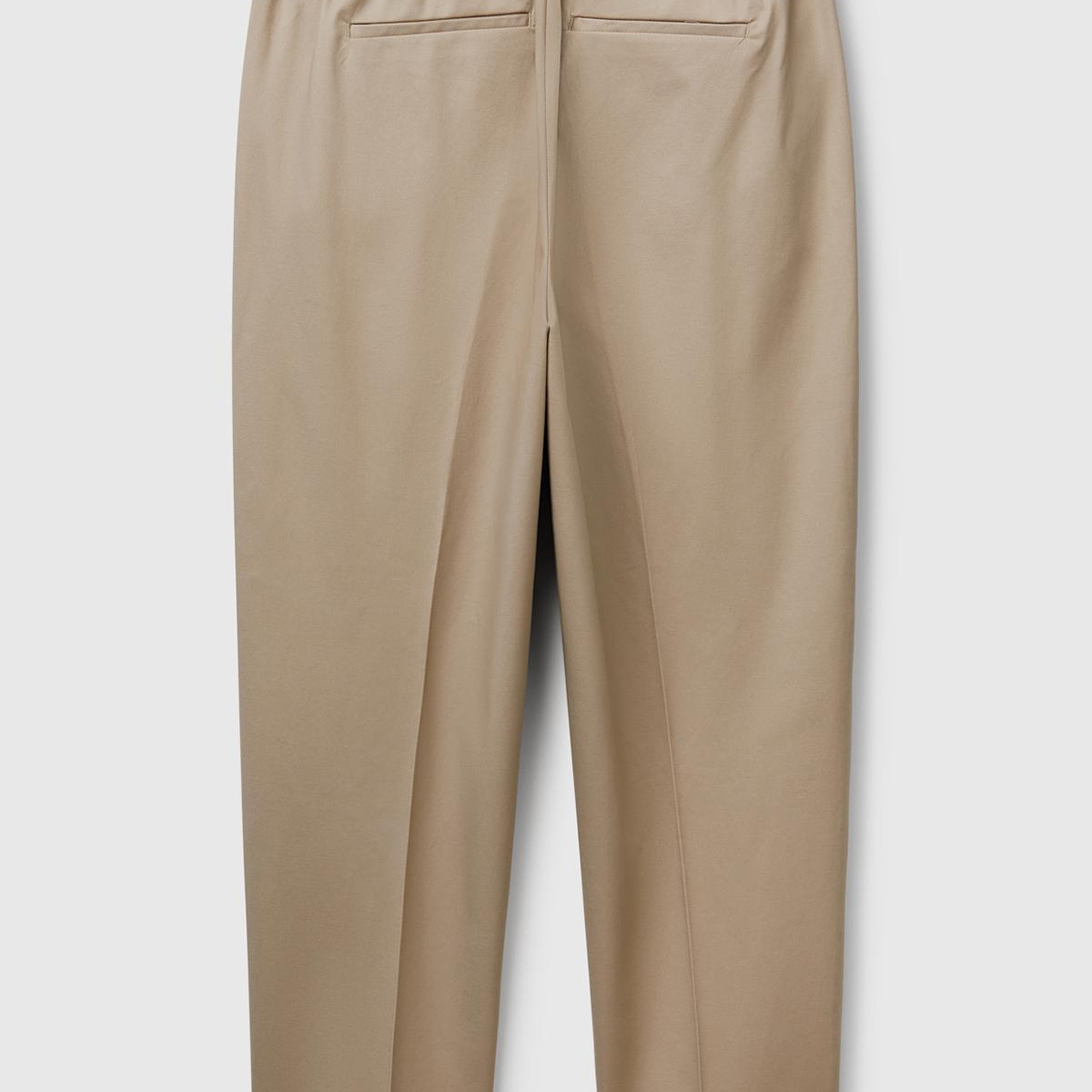 Kadın Bej Streç Pamuklu Arka Beli Lastikli Cepli Pantolon